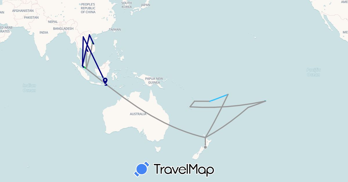 TravelMap itinerary: driving, bus, plane, boat in Cook Islands, Fiji, Indonesia, Cambodia, Laos, Malaysia, New Caledonia, New Zealand, French Polynesia, Singapore, Vietnam, Vanuatu, Samoa (Asia, Oceania)